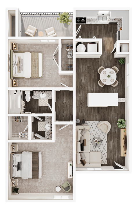 Floor plan for 2 beds, 1 bath, 873 sqft